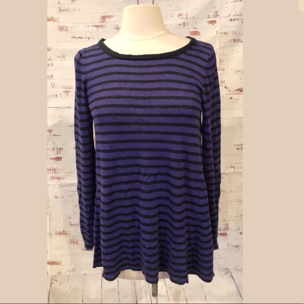 J Crew Linen Swing Sweater XS Purple/Blue Stripe